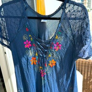 SHORELINE MIDI DRESS blue Embroidered NWOT